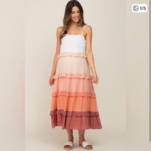 Ombré tiered tie strap gauzy midi dress small pink blush